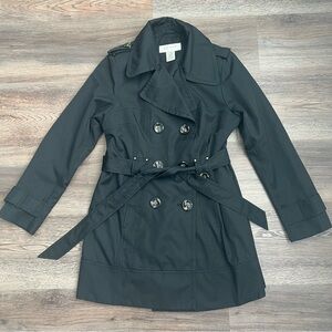 Jones New York Sport Women's Black Double-Breasted Trench Coat Peacoat